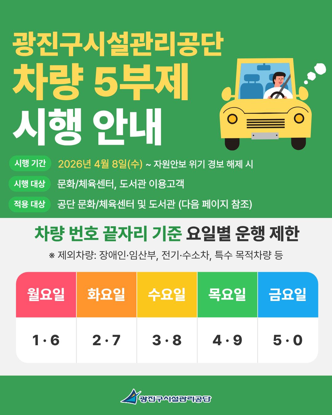 광진구시설관리공단 차량5부제 실시 안내!